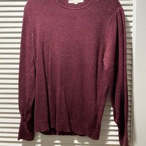 LOFT Burgundy and Gold Long Sleeve Sweater